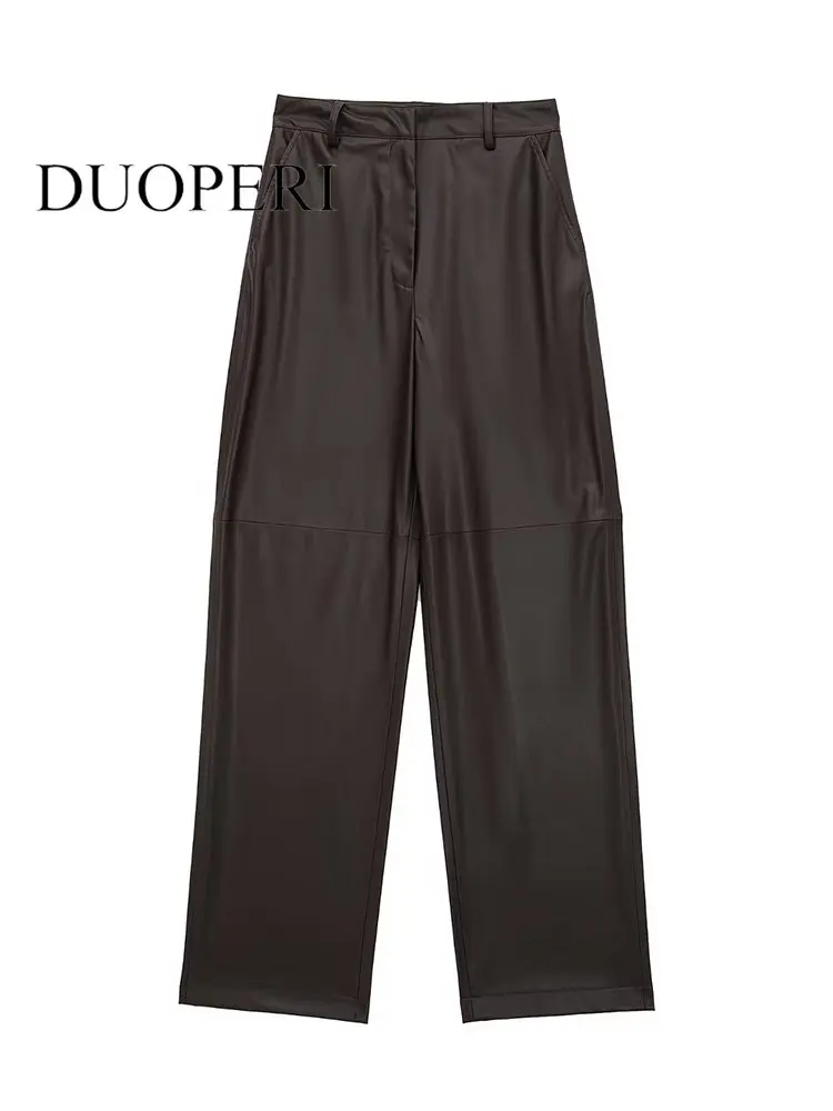 DUOPERI Women Fashion PU Solid Pleated Front Zipper Trousers Vintage High Waist Female Chic Lady Straight Pants
DUOPERI Women Fashion PU Solid Pleated Front Zipper Trousers Vintage High Waist Female Chic Lady Straight Pants