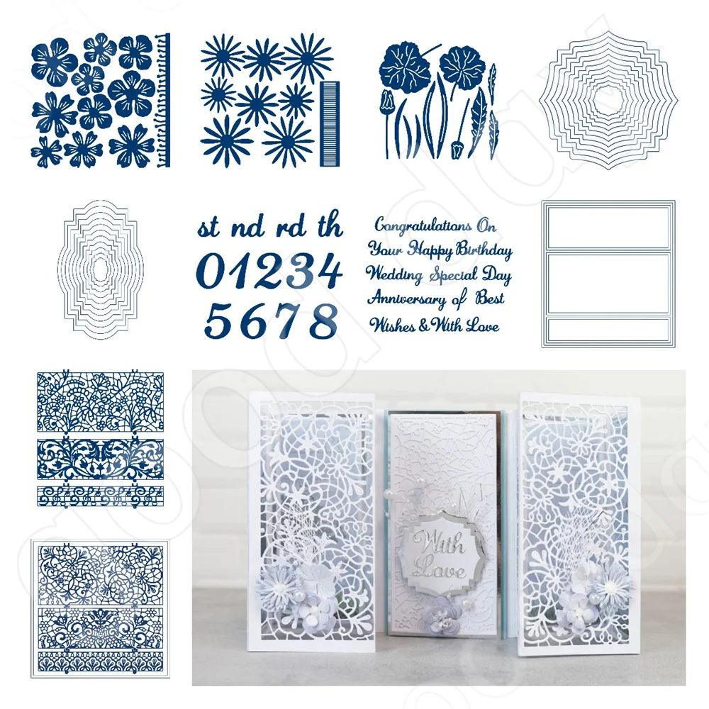 

New 2023 Dainty Blooms Elegant Rectangles Metal Cutting Dies Scrapbook Diary Decoration Embossing Template Card Diy Handmade