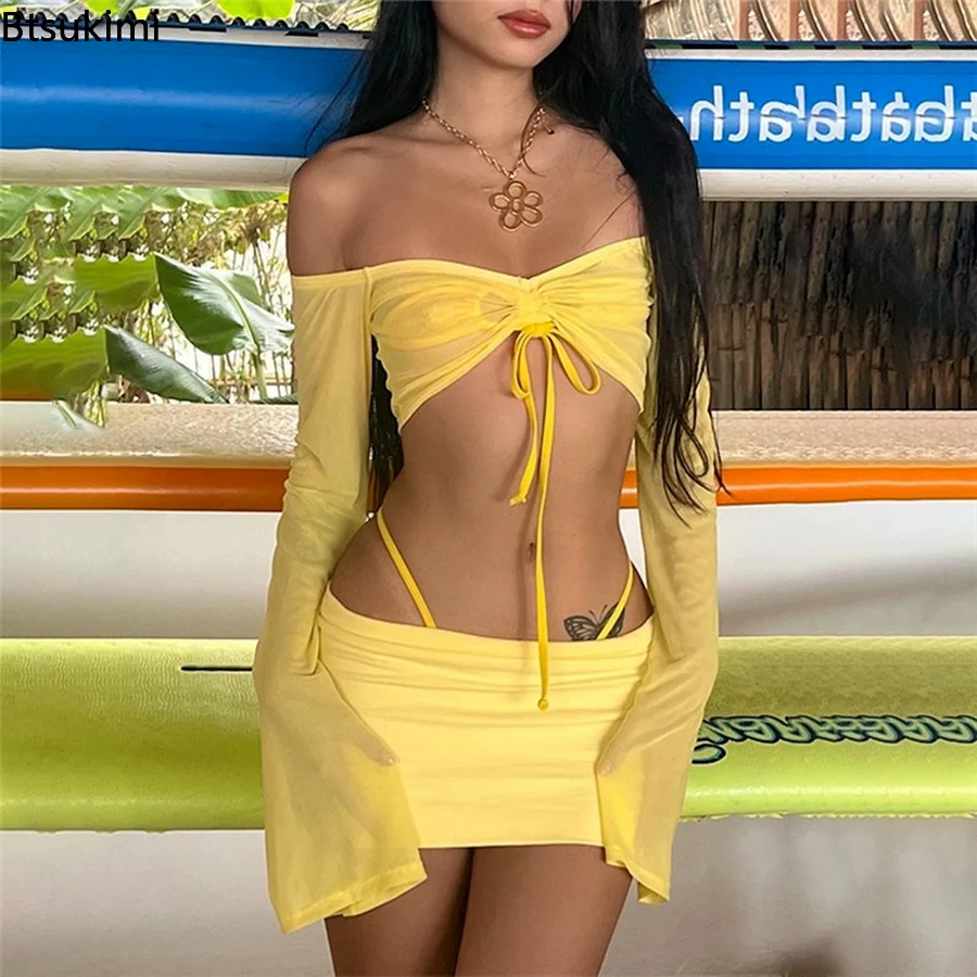 New Women Sexy Two Piece Short Skirt Sets Y2K Womens Outifits Yellow Off Shoulder Long Sleeve Crop Top and Skirts Sets 2PCS
New Women Sexy Two Piece Short Skirt Sets Y2K Womens Outifits Yellow Off Shoulder Long Sleeve Crop Top and Skirts Sets 2PCS