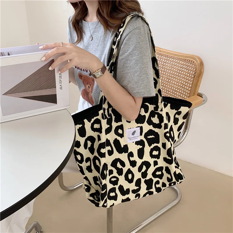 

rice leopard tote bag large capacity animal pattern Canvas women Shoulder bags bag portable schoolgirl shopping bag designer