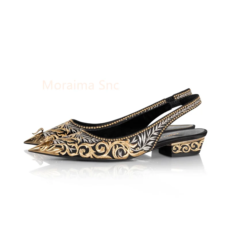 Metal Decoration Women Pumps Ladies Gold Silk Embroidered Low Heels Sexy Sligback Summer Wedding Shiny Single Shoes Temperament
Metal Decoration Women Pumps Ladies Gold Silk Embroidered Low Heels Sexy Sligback Summer Wedding Shiny Single Shoes Temperament