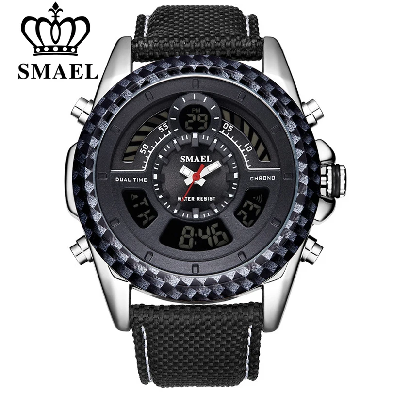 

SMAEL Men Sports Watches Mens LED Analog Digital LED Watch Male Army Military Dual Display Quartz Clock Mens Relogio Masculino