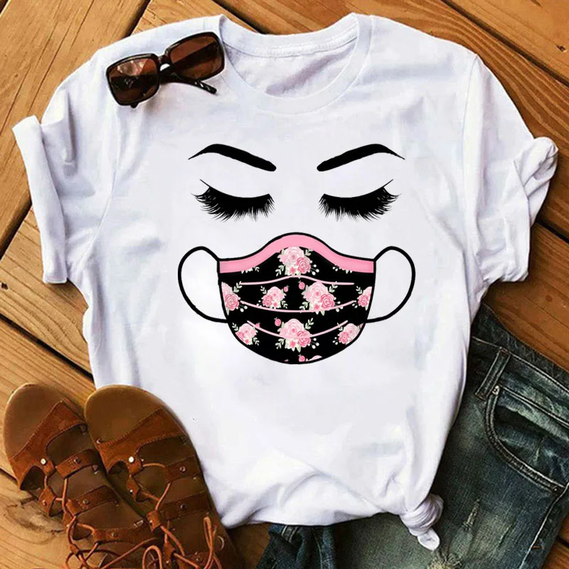 Women Shirt Eyes and Flower Facemask Printed T-shirt Fashion Summer Short Sleeve Tee Shirt Female Cute Graphic T-shirts Clothes
Women Shirt Eyes and Flower Facemask Printed T-shirt Fashion Summer Short Sleeve Tee Shirt Female Cute Graphic T-shirts Clothes