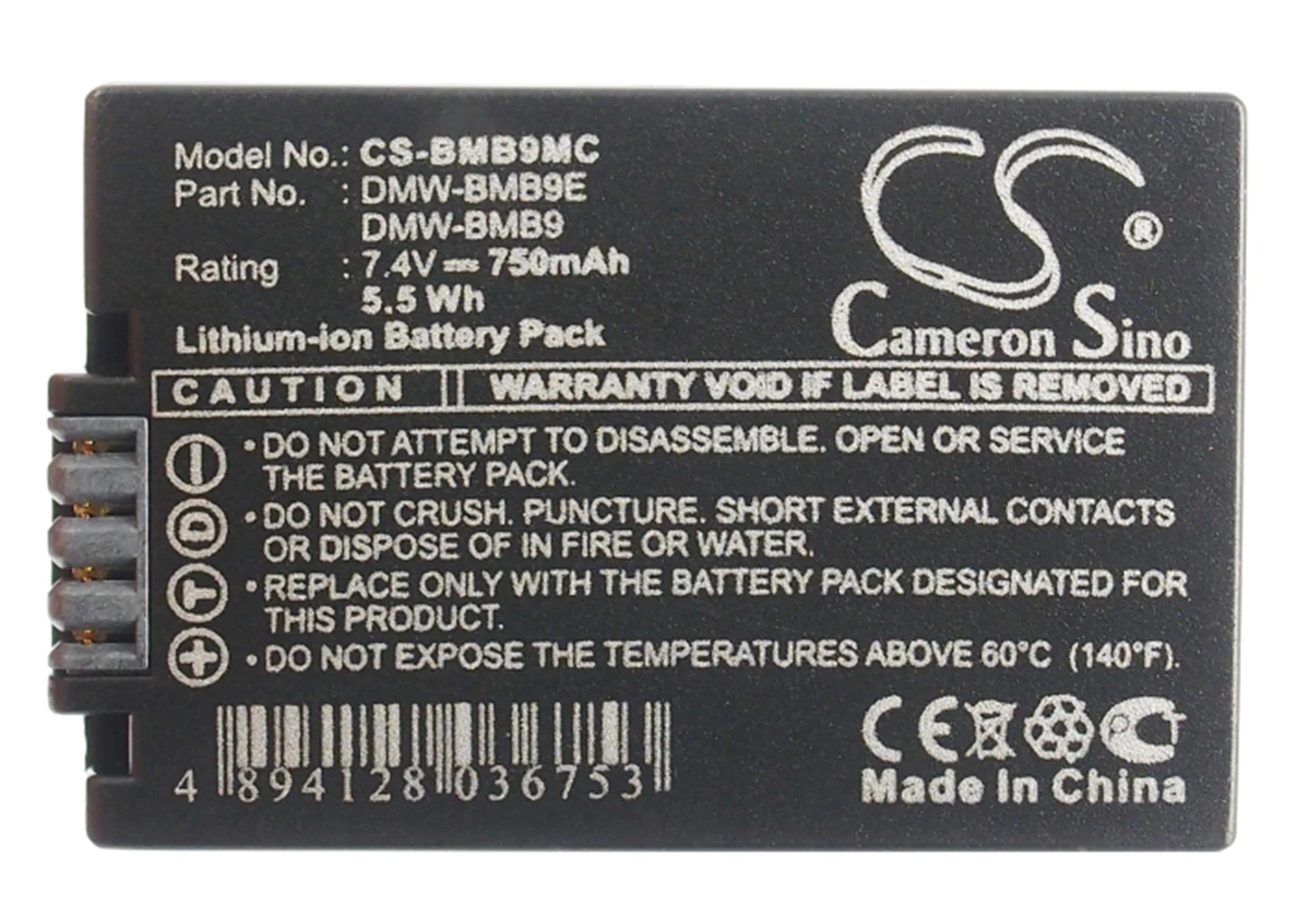 Cameron Sino 750mA Battery for Panasonic Lumix DMC-FZ47K,Lumix DMC-FZ48,Lumix DMC-FZ60 DMW-BMB9,DMW-BMB9E
Cameron Sino 750mA Battery for Panasonic Lumix DMC-FZ47K,Lumix DMC-FZ48,Lumix DMC-FZ60 DMW-BMB9,DMW-BMB9E