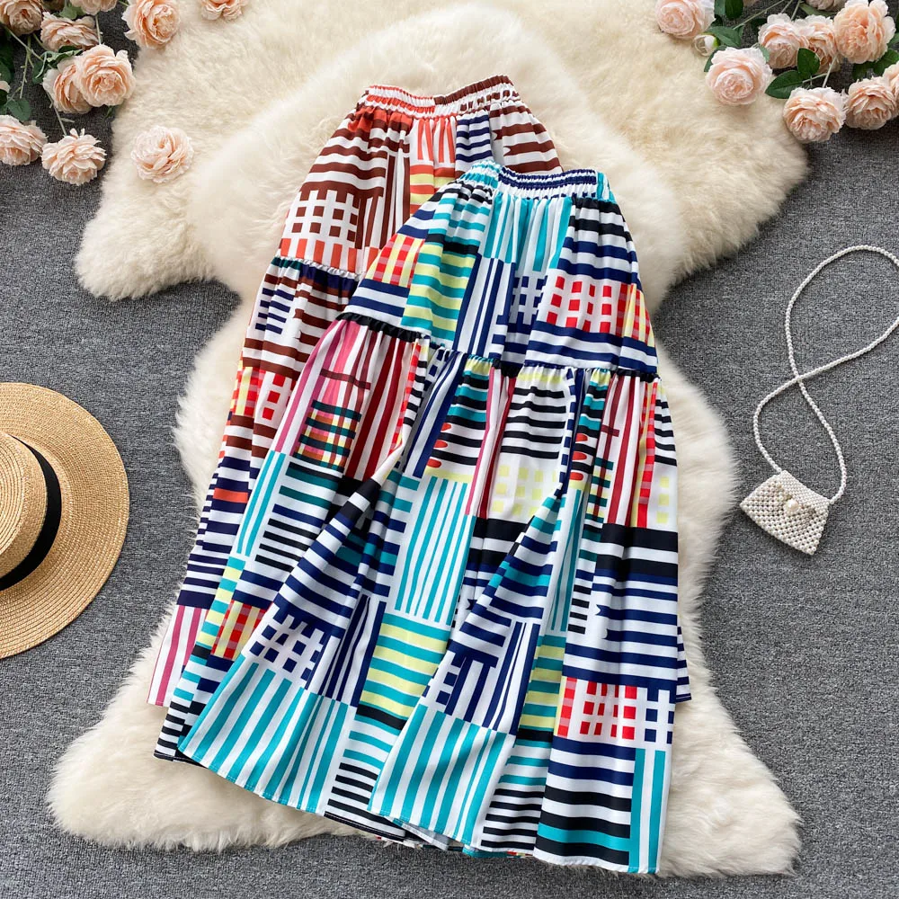 Korean Streetwear Striped Hit Color Women Midi Skirts 2022 New Summer A-Line Pleated Skirt Vintage Sexy Harajuku Faldas Mujer 
Korean Streetwear Striped Hit Color Women Midi Skirts 2022 New Summer A-Line Pleated Skirt Vintage Sexy Harajuku Faldas Mujer