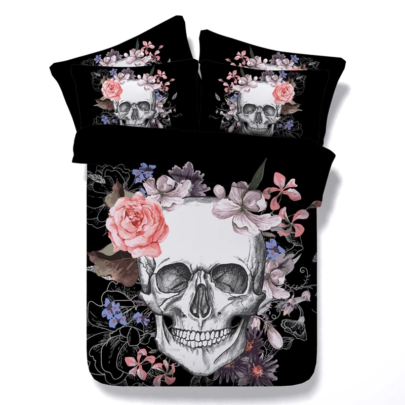 

Free shipping Sugar Skull Peony Flower Bedding Set Quilt Duvet Cover+Pillow Case US AU EU Size Drop Shipping Holiday Gift
