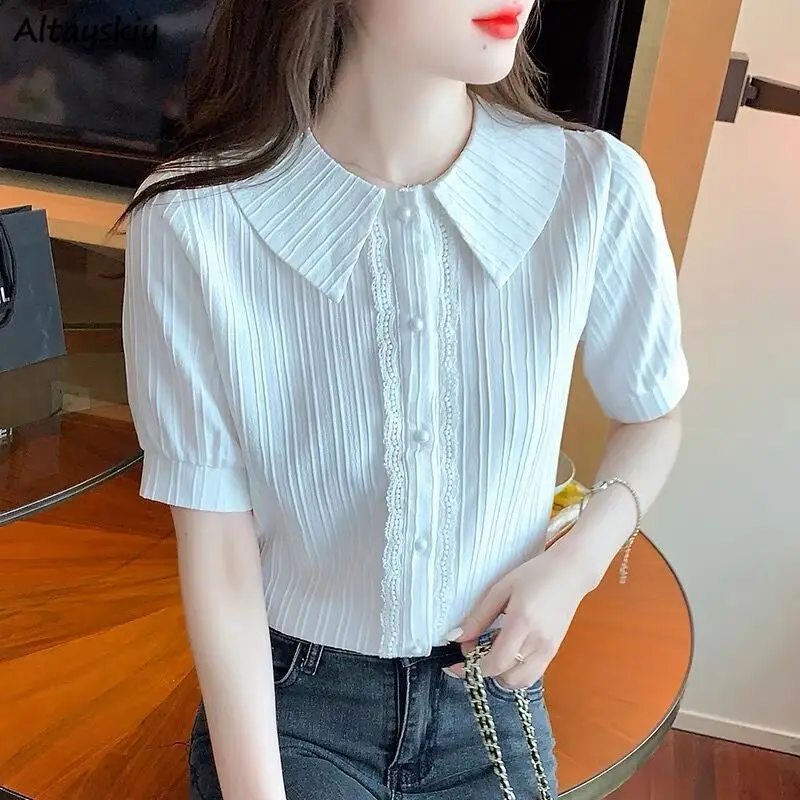 Peter Pan Collar Shirts Women Chiffon Pure Sweet Summer Tender Stylish Retro Top Camisas Mujer Lovely Korean New Arrival Leisure
Peter Pan Collar Shirts Women Chiffon Pure Sweet Summer Tender Stylish Retro Top Camisas Mujer Lovely Korean New Arrival Leisure