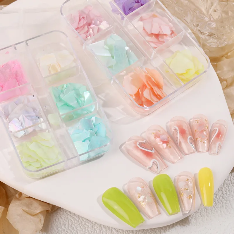 6 Grids/Box Nails Abalone Sea Shell Fragments Texture Natural 3D Glitter Nail Art Decoration Powder Sequins Beauty Tools
6 Grids/Box Nails Abalone Sea Shell Fragments Texture Natural 3D Glitter Nail Art Decoration Powder Sequins Beauty Tools