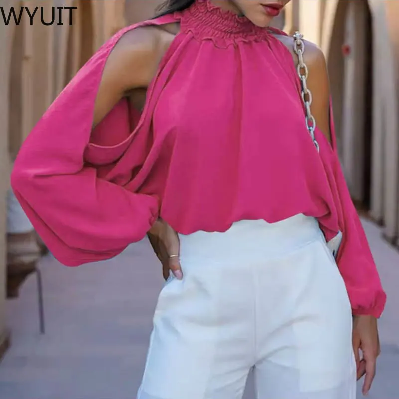 Spring Women Casual Solid Color Long Sleeves Half High Collar Chiffon Shirts Fashion Sexy Hollow Out Off-shoulder Slim Pullover
Spring Women Casual Solid Color Long Sleeves Half High Collar Chiffon Shirts Fashion Sexy Hollow Out Off-shoulder Slim Pullover