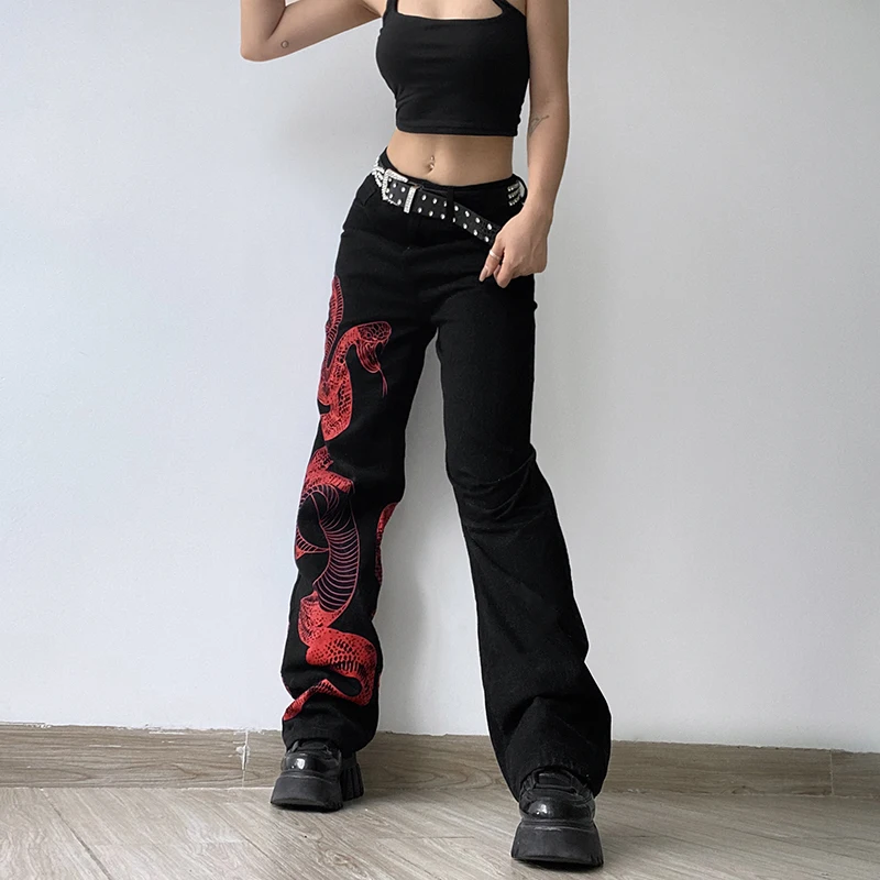 Chinese Style Vintage Dragon Printed Black Baggy Jeans Streetwear Grunge High Waist Pants Women Jeans Hip Hop Capris
Chinese Style Vintage Dragon Printed Black Baggy Jeans Streetwear Grunge High Waist Pants Women Jeans Hip Hop Capris