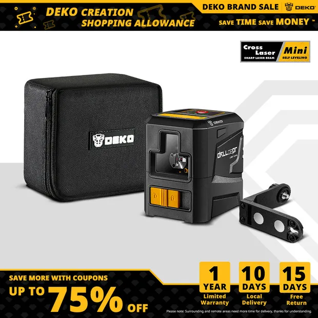 DEKO 2 Lines Laser Level Self-Leveling Horizontal&Vertical Cross-Line with Magnetic Bracket Green/Red Beam 650nm--DKLL02PR
DEKO 2 Lines Laser Level Self-Leveling Horizontal&Vertical Cross-Line with Magnetic Bracket Green/Red Beam 650nm--DKLL02PR