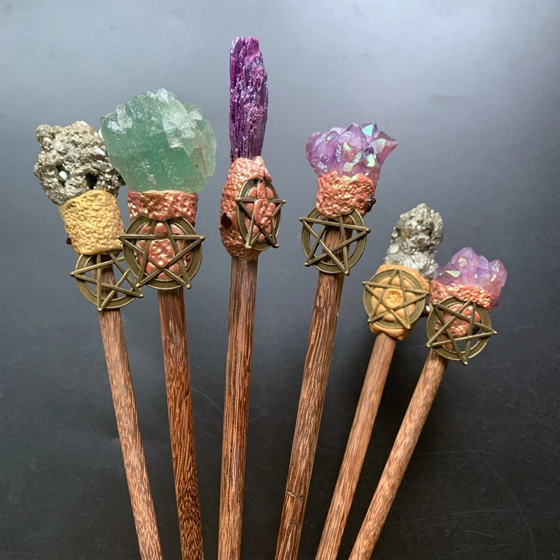 Fairy Witch Magic Stick Crystal Pentagram Tourmaline Amethyst Pyrite Stone Magic Wand Long Wood Sticks for Decor Craft
Fairy Witch Magic Stick Crystal Pentagram Tourmaline Amethyst Pyrite Stone Magic Wand Long Wood Sticks for Decor Craft