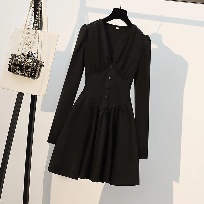 2022 autumn winter new elegant vintage solid a line dress vestido long sleeve v neck button casual Office black dresses robe
2022 autumn winter new elegant vintage solid a line dress vestido long sleeve v neck button casual Office black dresses robe