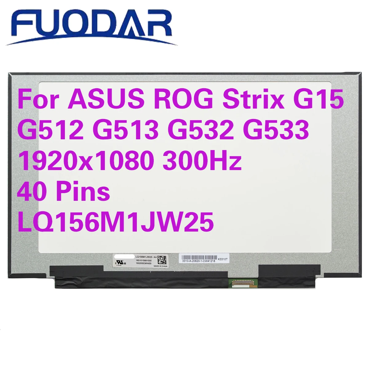 

ЖК-экран для ноутбука ASUS ROG Strix G15 G512 G513 G532 G533 15,6 дюйма 300 Гц, LQ156M1JW251920x1080, игровая панель дисплея 300 Гц, 40 контактов