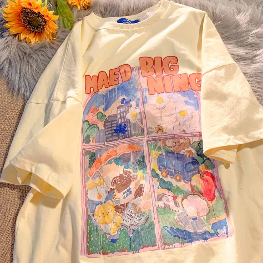 2022 Summer New Short Sleeve T-shirt Vintate Streetwear Women Fashion Loose Top Plant Flowers Printed Graphic Tees
2022 Summer New Short Sleeve T-shirt Vintate Streetwear Women Fashion Loose Top Plant Flowers Printed Graphic Tees