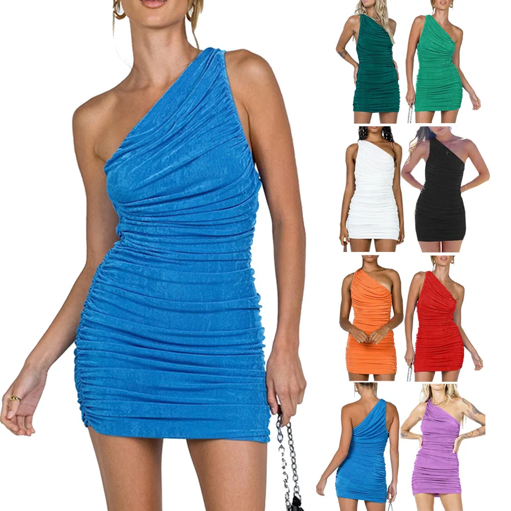 One Shoulder Ruched Mini Dress Women Elegant Party Dresses Sleeveless Backless Knitted Bodycon Short Summer Dress 2022
One Shoulder Ruched Mini Dress Women Elegant Party Dresses Sleeveless Backless Knitted Bodycon Short Summer Dress 2022