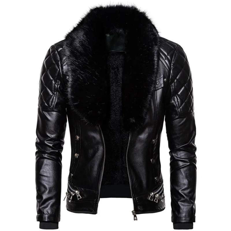 2023 New Design Motorcycle Bomber Add Wool Leather Jacket Men Autumn Turn Down Fur Collar Removable Slim Fit Male Warm Pu Coats
2023 New Design Motorcycle Bomber Add Wool Leather Jacket Men Autumn Turn Down Fur Collar Removable Slim Fit Male Warm Pu Coats