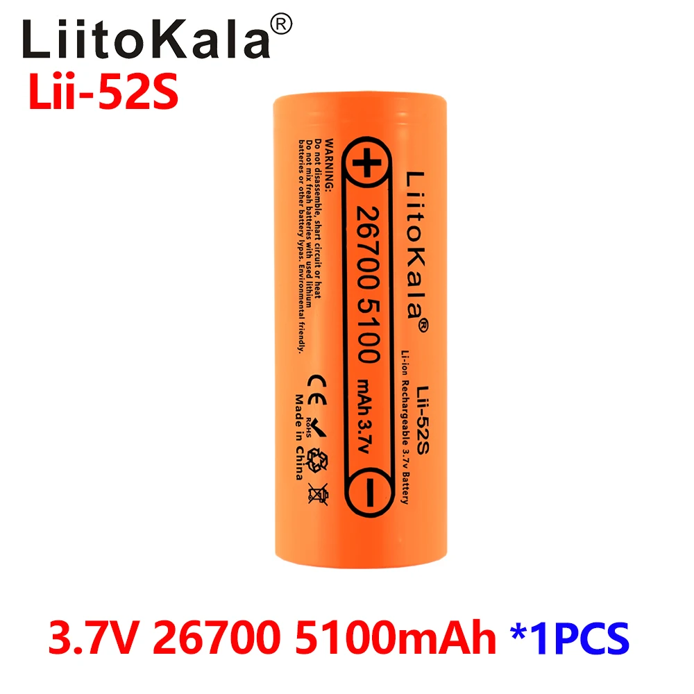 2023 1pcs LiitoKala Lii-52S 26700 5200mAh High Capacity 3.7v lithium battery for Flashlight power Bank Li-ion Rechargeable
2023 1pcs LiitoKala Lii-52S 26700 5200mAh High Capacity 3.7v lithium battery for Flashlight power Bank Li-ion Rechargeable