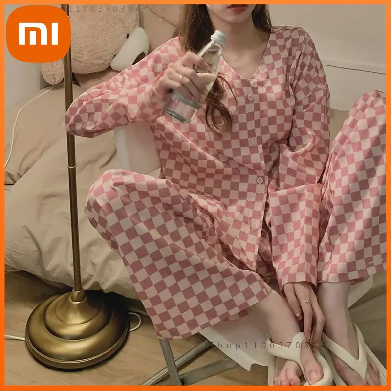 Xiaomi Pink Plaid Room Wear Korean Trouser Suits Women's Pajamas Home Clothes Pyjama Pour Femme Chic Pijamas Feminino Peignoir
Xiaomi Pink Plaid Room Wear Korean Trouser Suits Women's Pajamas Home Clothes Pyjama Pour Femme Chic Pijamas Feminino Peignoir