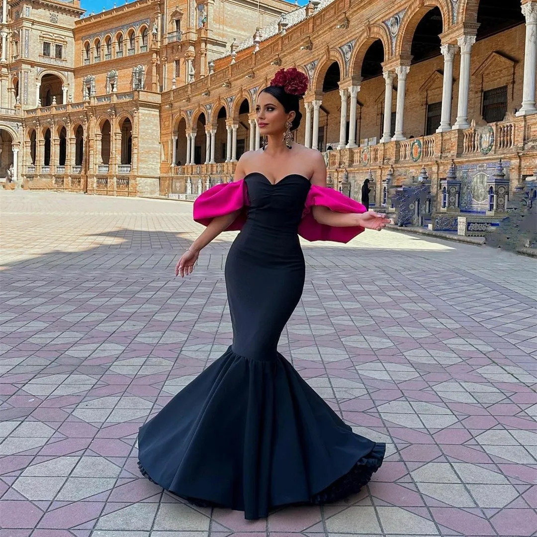 Elegant Long Satin Pleated Evening Desses With Removable Sleeve Mermaid Black حزب اللباس Floor Length Prom Dresses for Women
Elegant Long Satin Pleated Evening Desses With Removable Sleeve Mermaid Black حزب اللباس Floor Length Prom Dresses for Women