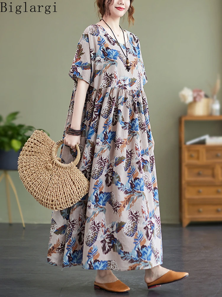 Oversized Print Loose Long Dress Summer Woman Big Size Casual Women Korea Ladies Womens Cotton Hemp Vintage Floral Dresses Dress
Oversized Print Loose Long Dress Summer Woman Big Size Casual Women Korea Ladies Womens Cotton Hemp Vintage Floral Dresses Dress