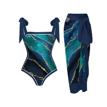 2023 New Fashion One Piece Swimsuit Women BowKnot Swimwear Skirt Luxury Chiffon Brazilian Monokini Beach Dress Summer Cover Up