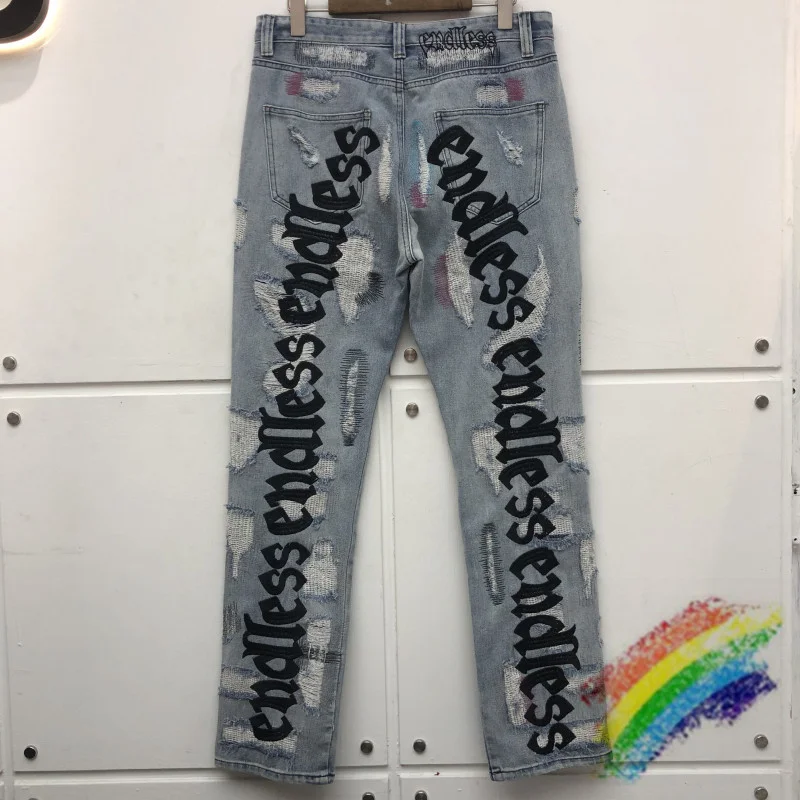 Damage Hole Distressed Denim Jean Men Women Best Quality Streetwear Black Fluorescent Green Letter Embroidery Denim Pants
Damage Hole Distressed Denim Jean Men Women Best Quality Streetwear Black Fluorescent Green Letter Embroidery Denim Pants
