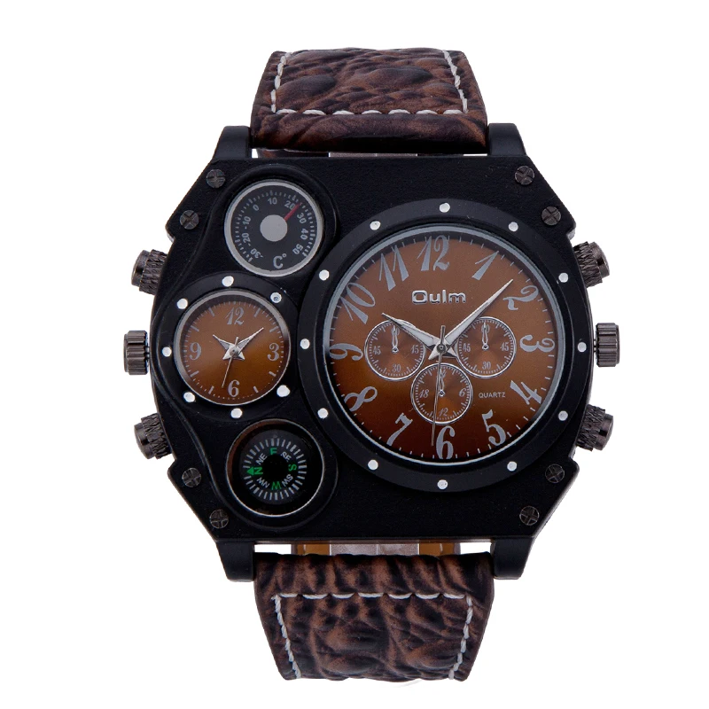 Oulm Luxury Brand Unique Shape Outdoor Men's Quartz Leather Band Dual Time Zone Watch relogios masculinos de luxo original
Oulm Luxury Brand Unique Shape Outdoor Men's Quartz Leather Band Dual Time Zone Watch relogios masculinos de luxo original