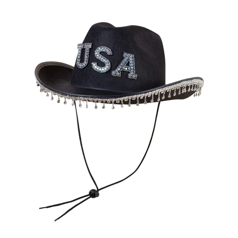 

Солнцезащитная шляпа с большими изогнутыми полями, западная ковбойская шляпа с дизайном краев со стразами
