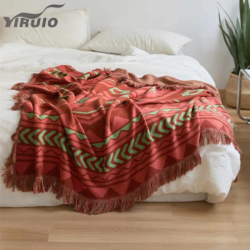 

Трикотажное одеяло YIRUIO в богемном стиле, современный дизайн, мягкое плотное Хлопковое одеяло с бахромой, шикарное декоративное носимое оде...