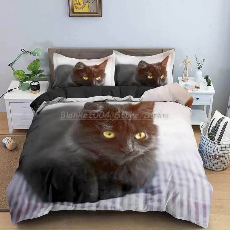

Комплект постельного белья с принтом черного кота 2/3 шт. пододеяльник и наволочка с застежкой-молнией одинарный двойной полный Королевский размер