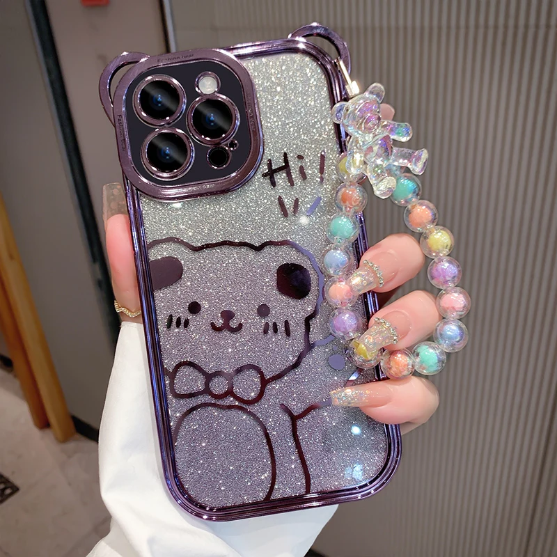 Luxury Bling Glitter 3D Bear Ears Wrist Strap Chain Case For IPhone 11 12 13 14 Pro Max XS XR X 7 8 Plus Cute Pendant Soft Cover 
Luxury Bling Glitter 3D Bear Ears Wrist Strap Chain Case For IPhone 11 12 13 14 Pro Max XS XR X 7 8 Plus Cute Pendant Soft Cover