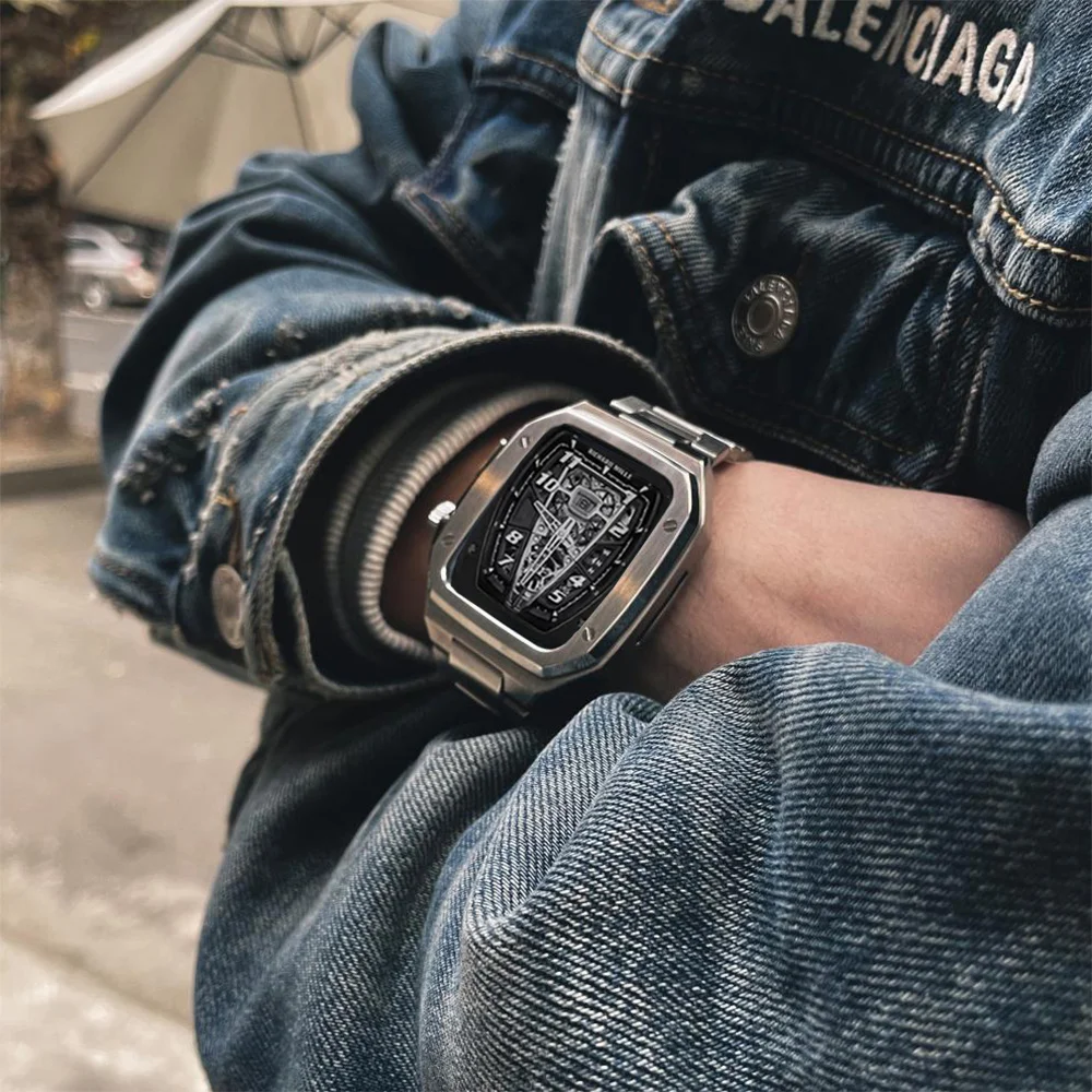 Ремешок и чехол из нержавеющей стали для Apple Watch 45 мм 44 модифицированный