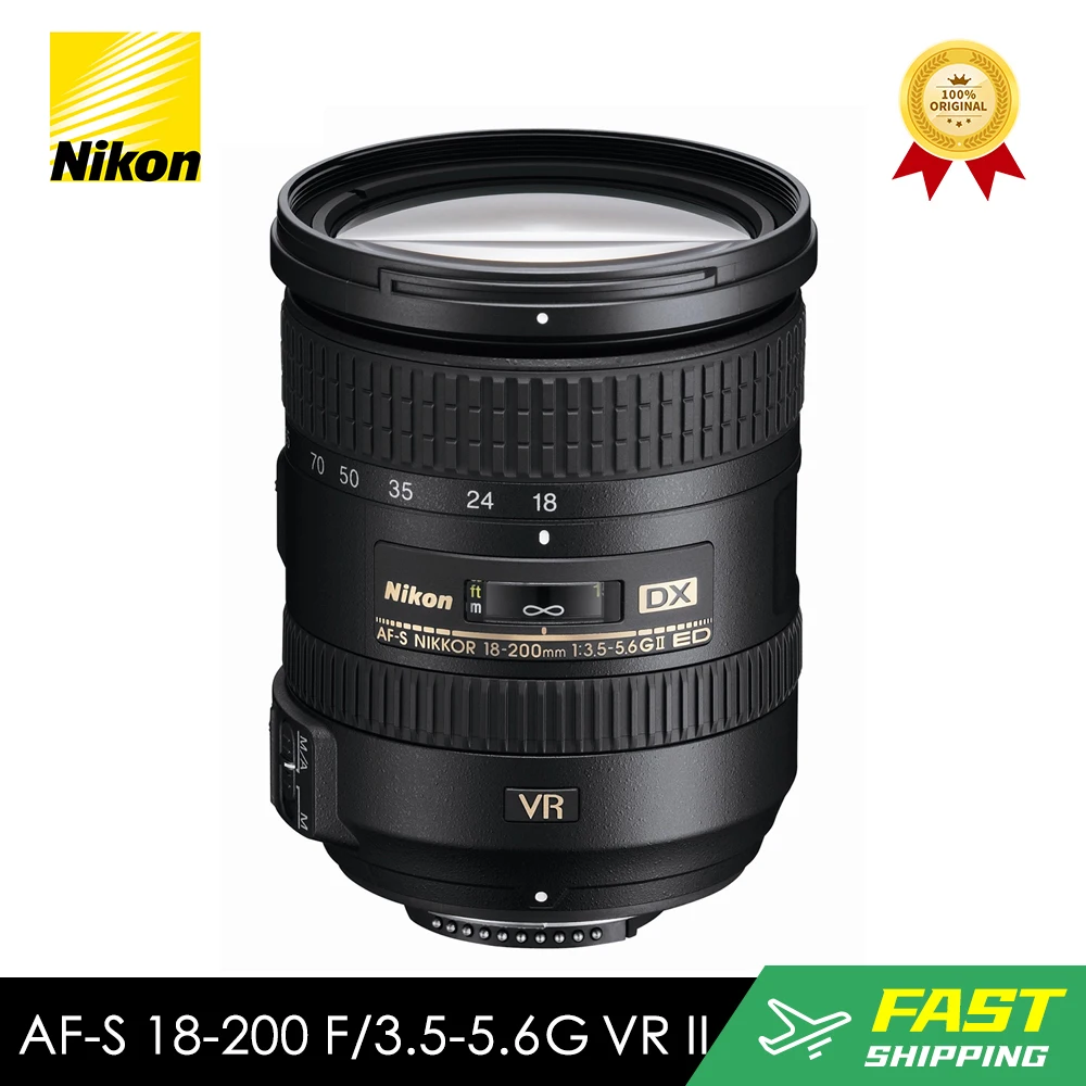 

Оригинальный стандартный зум-объектив Nikon AF-S DX 18-200 мм F/3,5-5,6G ED VR II с автофокусом для DSLR-камер Nikon