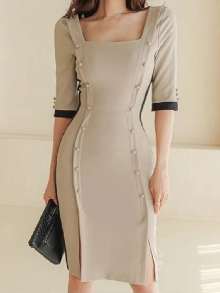Women Autumn Long Sleeve A-Line Midi Dress Square Collar Elegant Double Breasted Bodycon Vestidos Femme Fashion Outerwear Robe
Women Autumn Long Sleeve A-Line Midi Dress Square Collar Elegant Double Breasted Bodycon Vestidos Femme Fashion Outerwear Robe