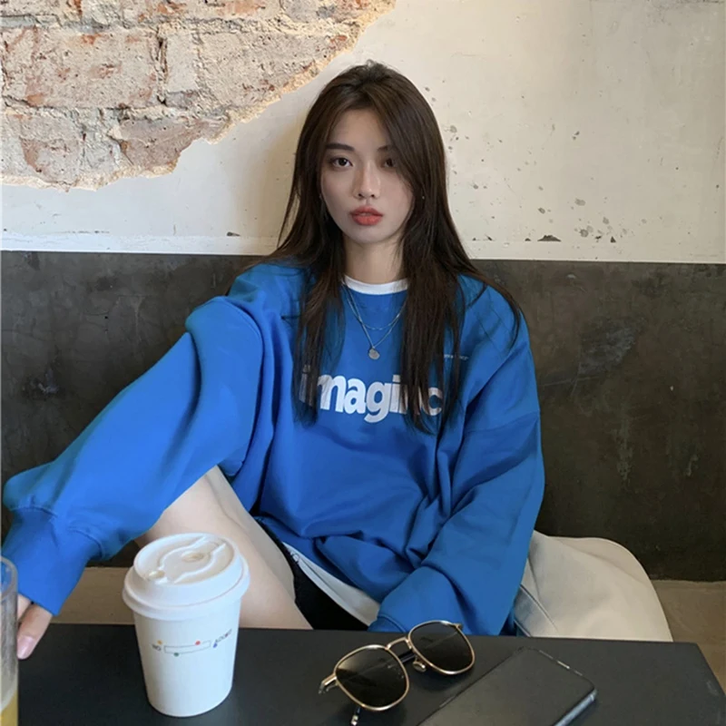Loose Sweater, Simple Letters, Thin, Round Neck, Long Sleeves, Drop Shoulders, Blue, One Size
Loose Sweater, Simple Letters, Thin, Round Neck, Long Sleeves, Drop Shoulders, Blue, One Size