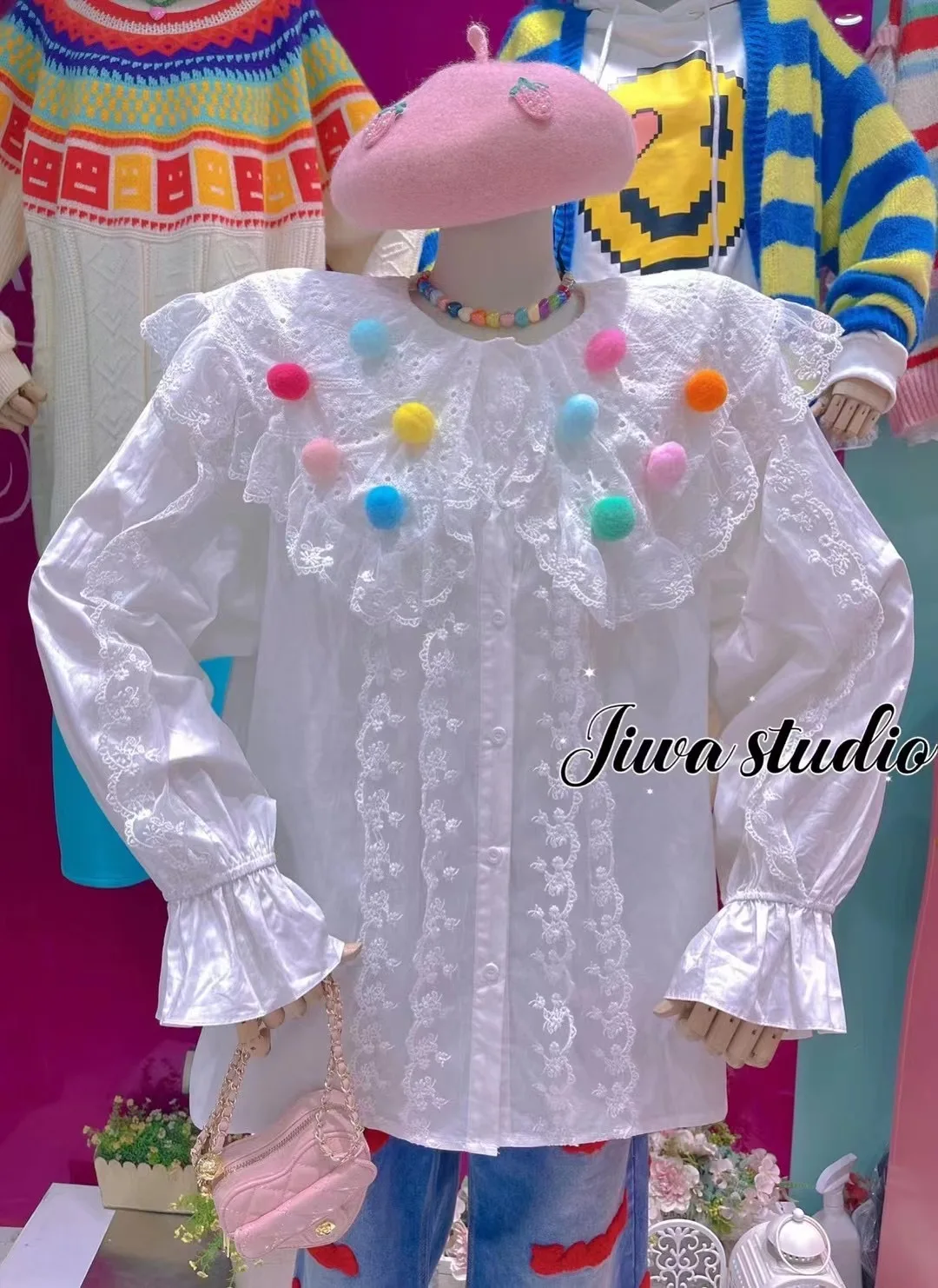 Autumn Winter Korean Fashion Thin Heavy Industry Ruffled Lace Patchwork Shirt Sweet Colorful Ball Doll Collar Long Sleeve Blouse
Autumn Winter Korean Fashion Thin Heavy Industry Ruffled Lace Patchwork Shirt Sweet Colorful Ball Doll Collar Long Sleeve Blouse