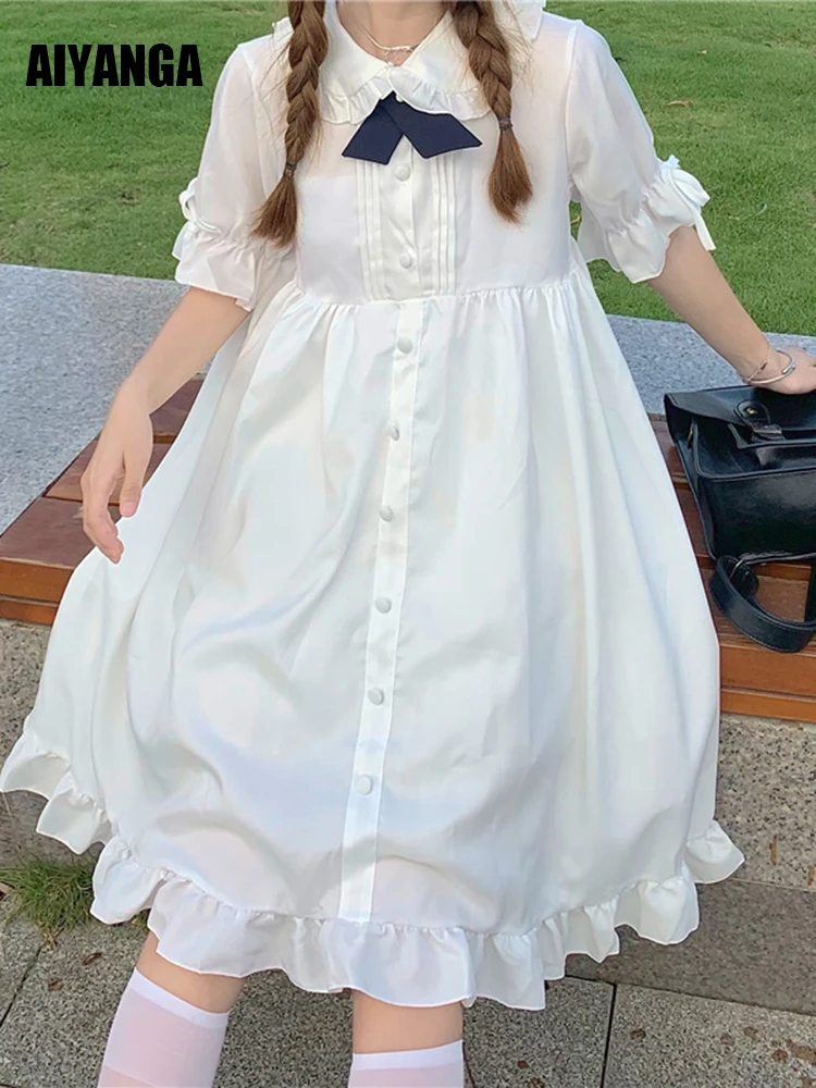 Summer White Kawaii Lolita Dress Empire For Girls Princess Fairy Peter Pan Collar Chiffon Women Dress Japanese Cute Puff Sleeve
Summer White Kawaii Lolita Dress Empire For Girls Princess Fairy Peter Pan Collar Chiffon Women Dress Japanese Cute Puff Sleeve