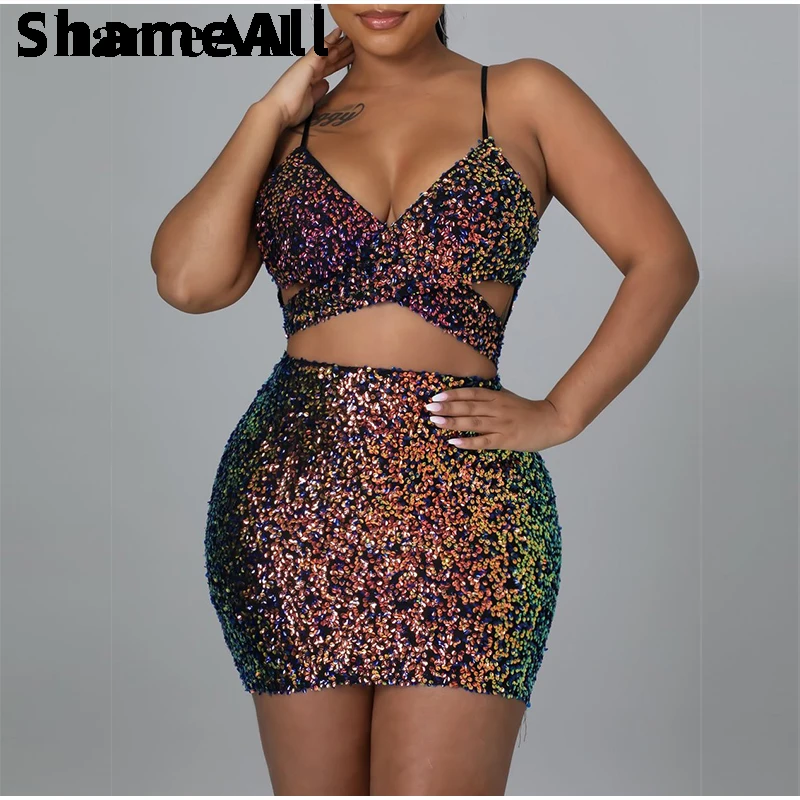 Sexy Women Sling Sleeveless Hollow Out Sequins Mini Dress Summer Spaghetti Strap Backless Night Club Party Bodycon Bandage Dress
Sexy Women Sling Sleeveless Hollow Out Sequins Mini Dress Summer Spaghetti Strap Backless Night Club Party Bodycon Bandage Dress