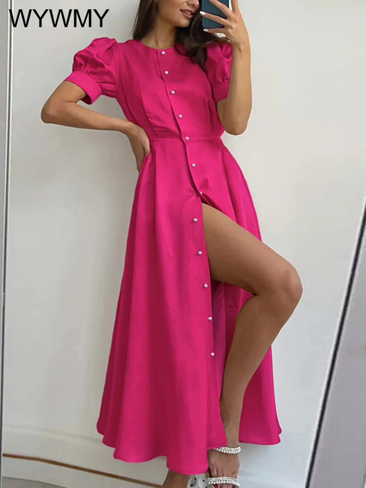WYWMY Summer Women Split Long Dress A-Line Office Lantern Short Sleeves Womens Dress Elegant Ruched Slim Fit Flare Maxi Dresses
WYWMY Summer Women Split Long Dress A-Line Office Lantern Short Sleeves Womens Dress Elegant Ruched Slim Fit Flare Maxi Dresses