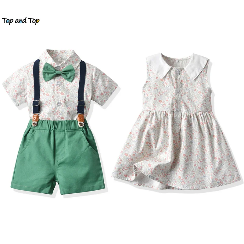 top and top Summer Kids Brother and Sister Matching Outfits Toddler Boys Gentleman Suit Baby Girls Dress Sets Children Clothing
top and top Summer Kids Brother and Sister Matching Outfits Toddler Boys Gentleman Suit Baby Girls Dress Sets Children Clothing