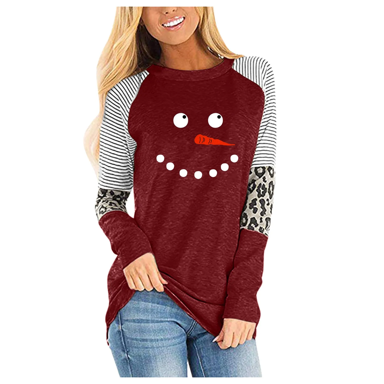 Женская футболка с длинным рукавом, Повседневная футболка с круглым вырезом и леопардовым принтом, с длинным рукавом 
Женская футболка с длинным рукавом, Повседневная футболка с круглым вырезом и леопардовым принтом, с длинным рукавом