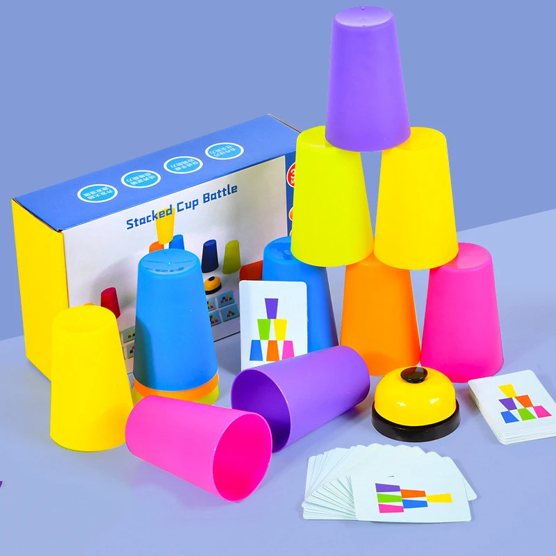 

Montessori Toy Stack Cup Game With Card Intellectual Enlightenment Color Cognition Hand-eye Coordination Logic Training Kids Toy
