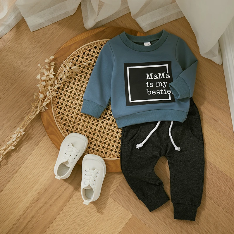 Casual Letter Print Baby Boys Outfits Fall Toddler Clothes Set Long Sleeve Pullover Top Pocket Pants 2PCS Children Clothing Suit 
Casual Letter Print Baby Boys Outfits Fall Toddler Clothes Set Long Sleeve Pullover Top Pocket Pants 2PCS Children Clothing Suit