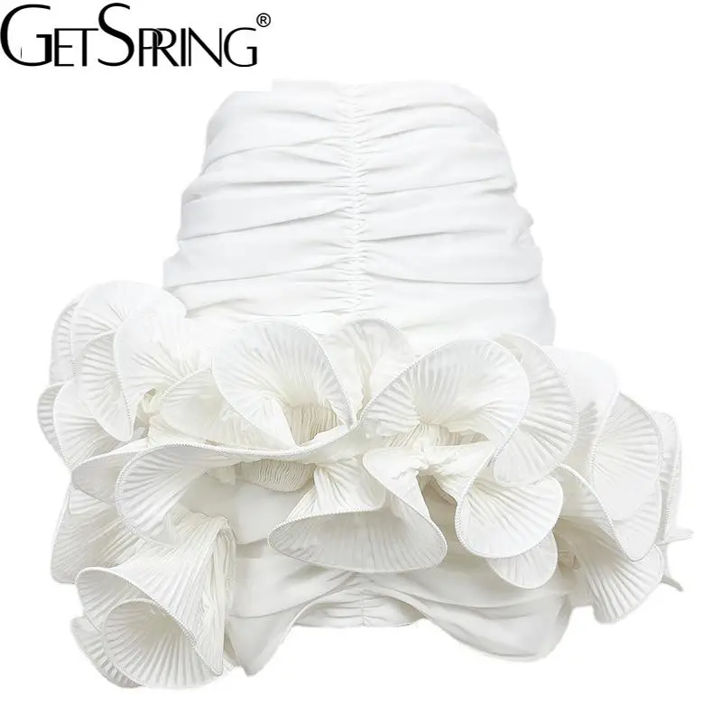 

Getspring Women Skirt Ruffles Asymmetrical Vintage High Waist Skirts All Match Sexy White Short Summer Skirts Womens 2022 New