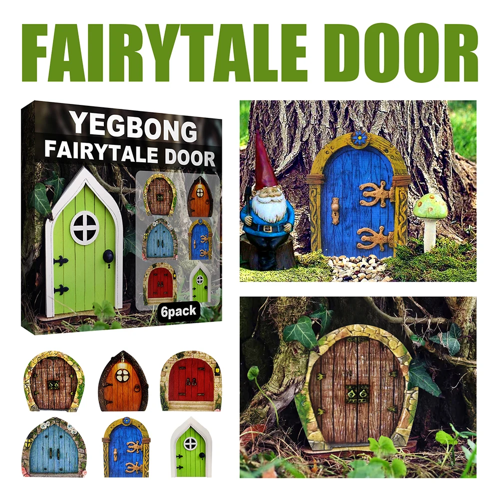 

YEGBONG 6 шт. миниатюрные сказочные двери деревянный пейзаж кукольный домик интерьерная стена садовая скульптура дверь украшение