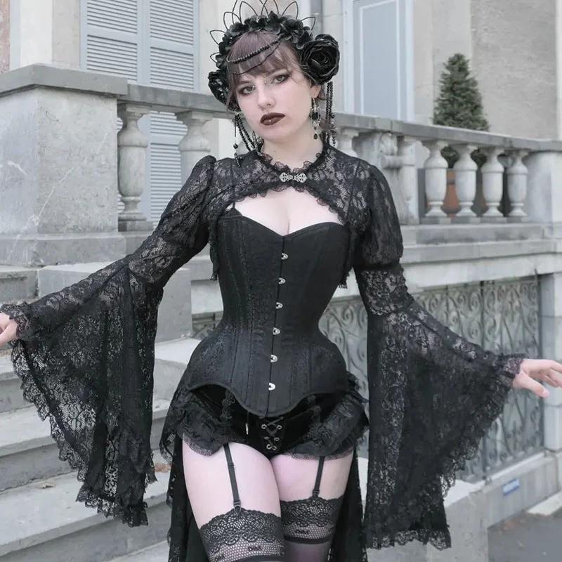 Gothic Halloween Black Lace Tops Women Lolita Cuff Hollow Out Overlay Blouse Punk Flying Sleeve Short Shawl Fairy Ladies Shirts
Gothic Halloween Black Lace Tops Women Lolita Cuff Hollow Out Overlay Blouse Punk Flying Sleeve Short Shawl Fairy Ladies Shirts