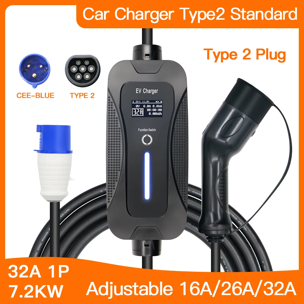 IEC 621962 Type 2 CEE Blue EV Charger 32A Adjustable 7.2KW Fast Home Use Electric Vehicles Charger 5m Long Single Phase
IEC 621962 Type 2 CEE Blue EV Charger 32A Adjustable 7.2KW Fast Home Use Electric Vehicles Charger 5m Long Single Phase