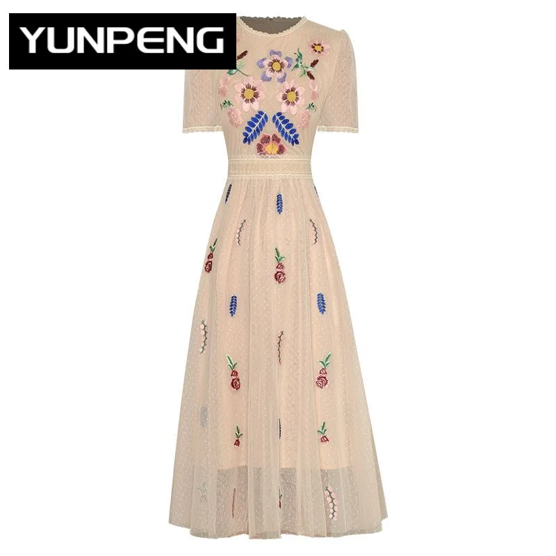 Dresses For Women 2023 Runway Luxury Brand Spring Summer Mesh O-neck Short Sleeve Flowers Embroidery Vintage Party Midi Dress
Dresses For Women 2023 Runway Luxury Brand Spring Summer Mesh O-neck Short Sleeve Flowers Embroidery Vintage Party Midi Dress