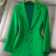 Women Solid Blazer Coat Office Lady Green Black Beige Female Long Sleeve Single Breasted With Pocket Fashion Outwear Jacket Coat